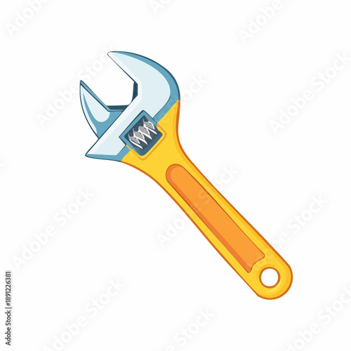 Adjustable wrench isolated illustration yellow and steel mechanical tool for tightening loosening bolts and nuts maintenance equipment