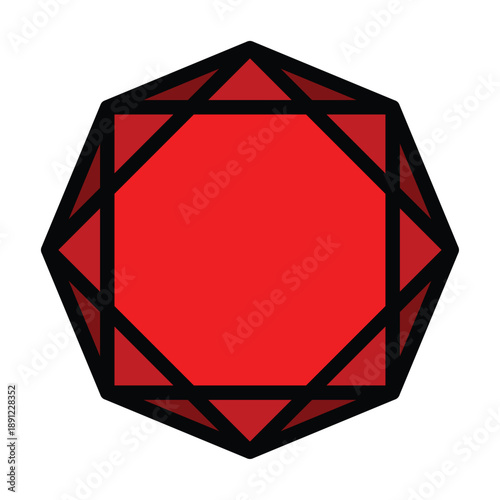 Red Ruby Gemstone Icon in Geometric Flat Line Art 