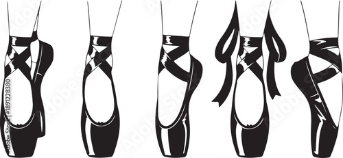Elegant sketch of ballet pointe shoes with ribbons. Vector retro hand drawn 