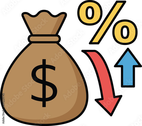 Money bag with dollar sign symbolizes financial growth and fluctuating interest rates