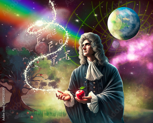 фотографія Isaac Newton as a most important person in science, is discovering the concept of Gravity, Light spectrum, mathematical principles