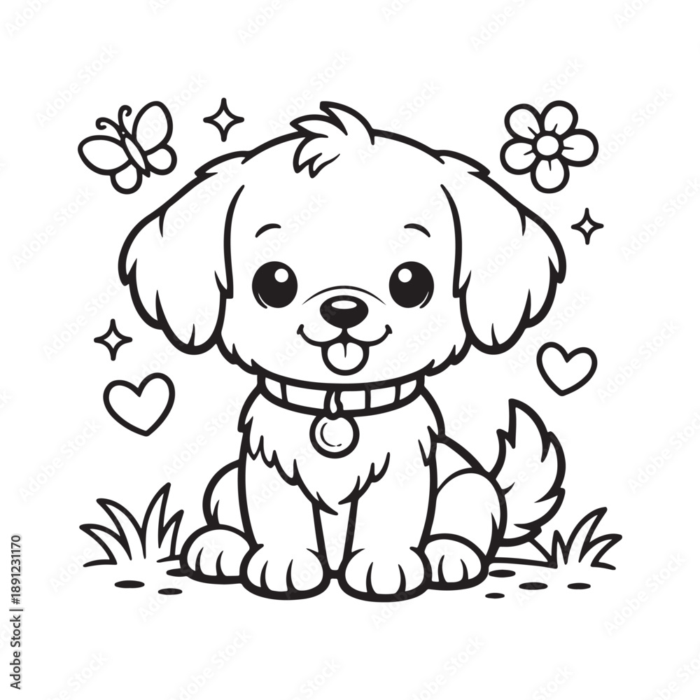 Fototapeta premium Puppy Sitting Coloring Page