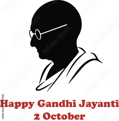 Mahatma gandhi silhouette tribute for non violence day celebration and national holiday