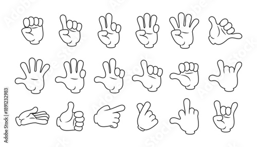 Comic arms for retro cartoon characters 70s. Cartoon character arms in different poses.