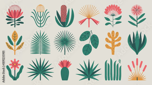 Modern silhouette line art vector pack of decorative plants and flowers with bold outlines