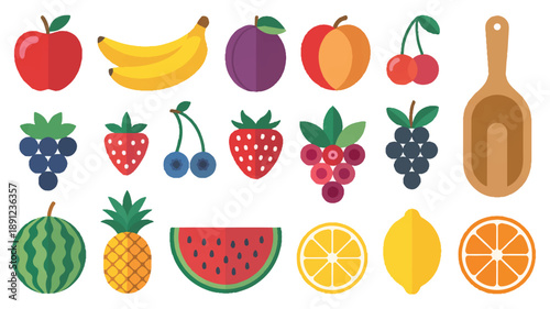 Flat design vector elements set of apples, crisp and colorful fruit illustrations for graphic use