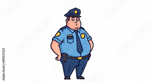 Cartoon Police Officer Standing Uniformed Character.