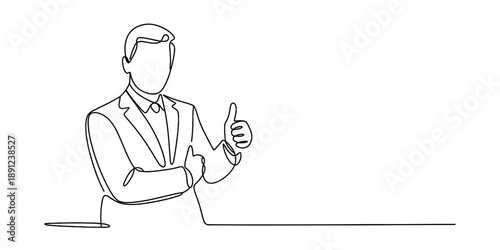 A minimalist continuous line drawing of a professional man giving a positive thumbs up Vector, illustration