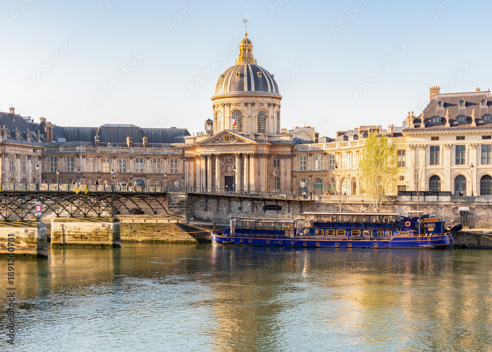 Fototapeta premium Institute of France and Pont des Arts bridge over Seine river, Paris, France