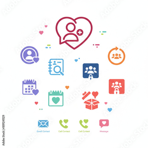 Versatile collection of social media and communication interface icons for digital community engagement, online relationships, events, and messaging applications