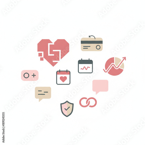 Minimalist icons representing business, finance, health, and connection, perfect for app design and web