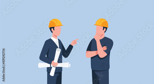 Architect and Engineer Discussing Blueprints - Construction Concept.