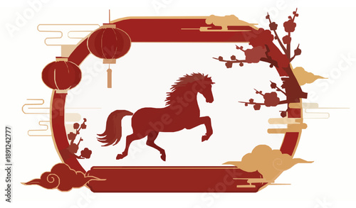 Elegant Vintage Chinese New Year Horse Poster Vector – Prosperity Design