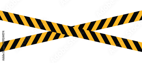 Warning hazard tape cross. Industrial caution stripes. Safety restriction symbol. Yellow black diagonal pattern. Flat vector design