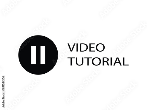 Black circle containing a white pause symbol with the text video tutorial beside it