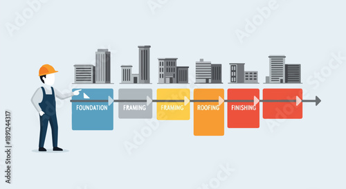 Construction Process Diagram Building Stages Architect Blueprint  Workflow.