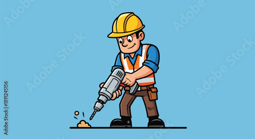Construction Worker Drilling - Carpenter Builder Engineer Concept.