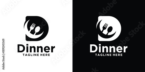 Elegant Dinner Logo Design with Fork and Spoon Symbol.