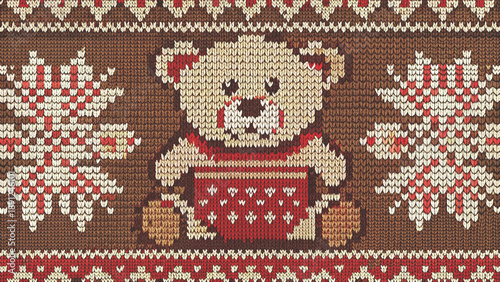 seamless knitted nordic pattern cute  teddy bear vector background 