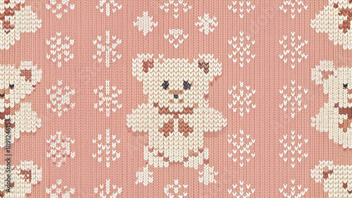 seamless knitted nordic pattern cute  teddy bear vector background 