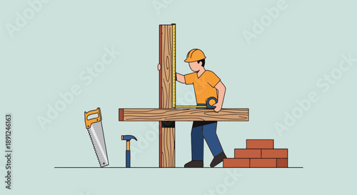 Carpenter Building Cross Structure Construction Work Scene.