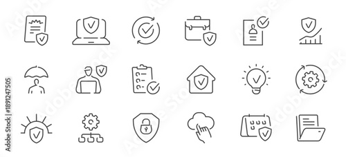 Protection icon set. Cyber security, encrypted storage, privacy, network safety symbols. Information technology concept