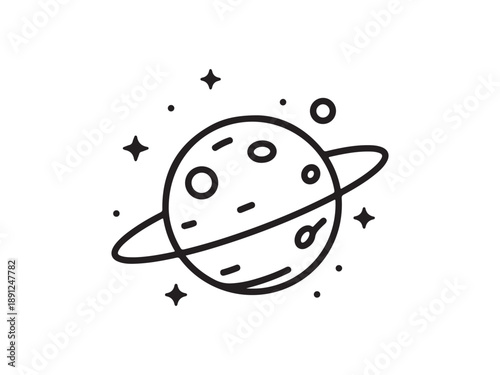 Illustrated Planet with Rings and Stars