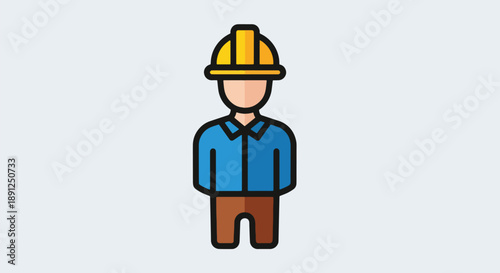 Construction Worker Icon Flat Design Yellow Hard Hat Blue Shirt.