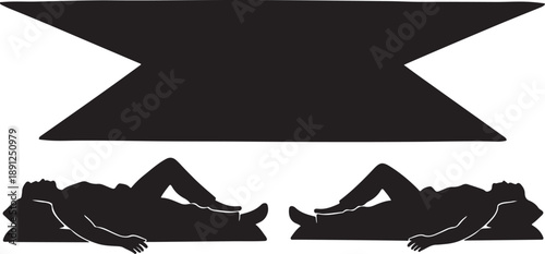 Silhouette of two people sleeping on the floor together