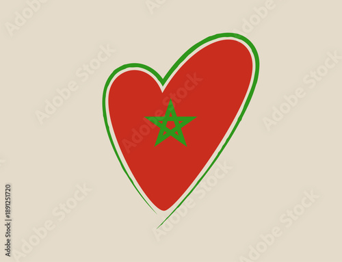 Moroccan flag in a hand-drawn heart shape vector illustration symbolizing love for the country and national pride.