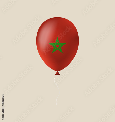 Moroccan flag on a glossy red balloon floating for a national holiday celebration, a patriotic and festive design element.
