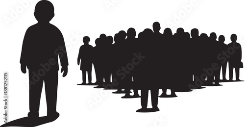 Silhouette of a man standing alone in a crowd