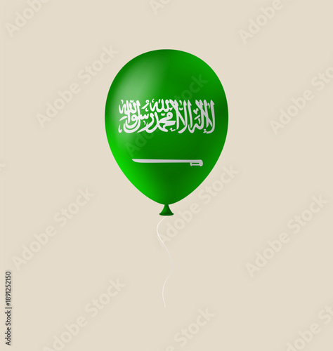 Realistic Saudi Arabia flag balloon floating for the national day celebration in a festive and patriotic mood.