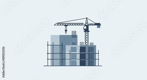 Modern Skyscraper Construction Site with Crane.