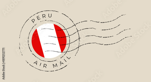 Grunge Peru air mail postmark featuring the national flag, a vintage vector postage stamp for travel and correspondence.