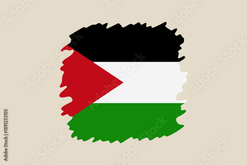 Palestine flag map vector illustrated with a rough brush stroke style, symbolizing national identity and political solidarity.