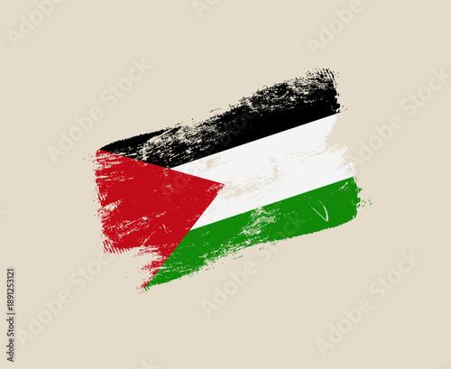 Flag of Palestine created with a textured grunge brush stroke, a vector illustration for patriotic national identity.