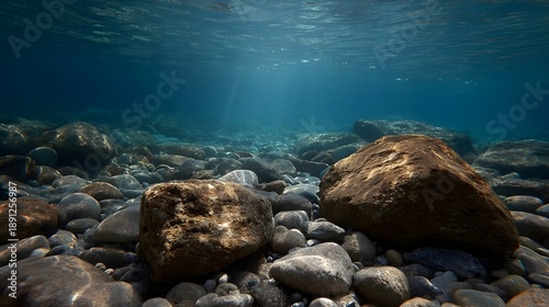 Wallpaper Mural Sunlight streams through clear blue water onto a rocky seabed Torontodigital.ca
