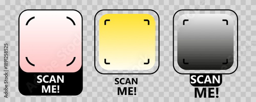 QR code for smartphone scanning with “Scan Me” inscription. Modern vector icon for mobile payments, app access, digital identification, and contactless technology use