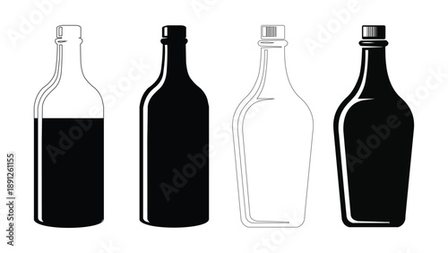 Black silhouette illustration of generic tall glass bottle with narrow neck and closed white plastic screw cap against clean white background