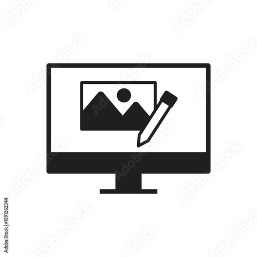 Image edit monitor solid icon black