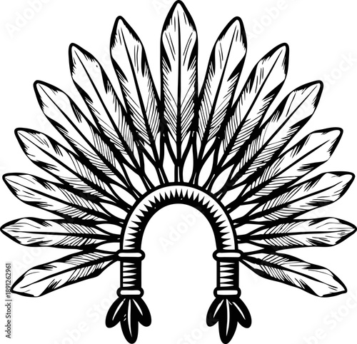 Traditional native american headdress with detailed feathers and intricate design elements