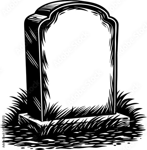 blank gravestone on grass patch old tombstone silhouette, cemetery memorial monument, vintage grave marker in a graveyard