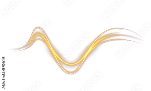 Abstract golden light wave with glowing curves and sparkles on black background, luminous energy trail for modern digital design.
