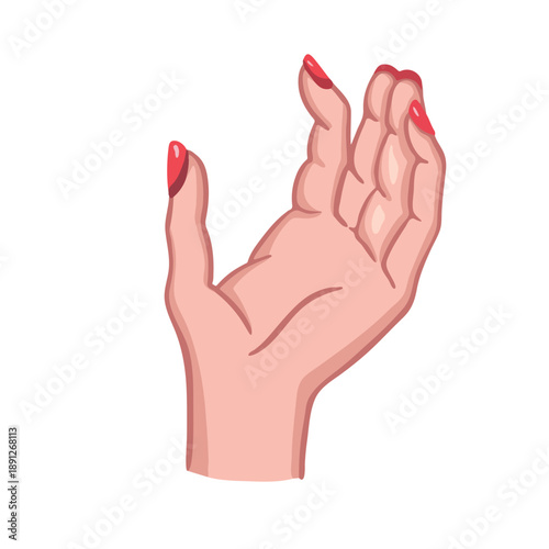 Hand-drawn color illustration of a female hand, cosmetics