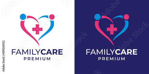 Healthcare Family Medical Care Logo Cross and Helping Hand Symbol Vector Design Template. Medical Health Logo Illustration.