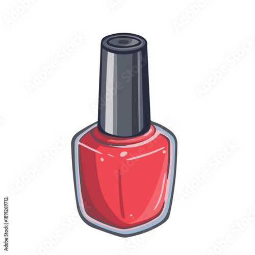 Red nail polish bottle, cosmetics vector color illustration