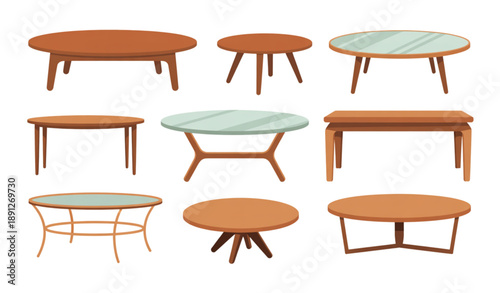 Scandinavian style wooden table furniture set isolated on white background modern interior vector illustration