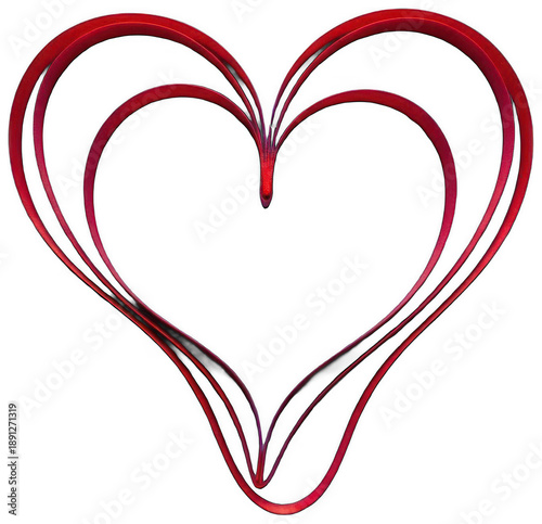 Valentine Red heart shape on transparent background, elegant metallic design for Valentines day or love celebration