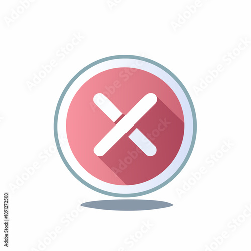 Incorrect mark sign. Button with cross icon in pink color and shadow, isolated on white background. Design element